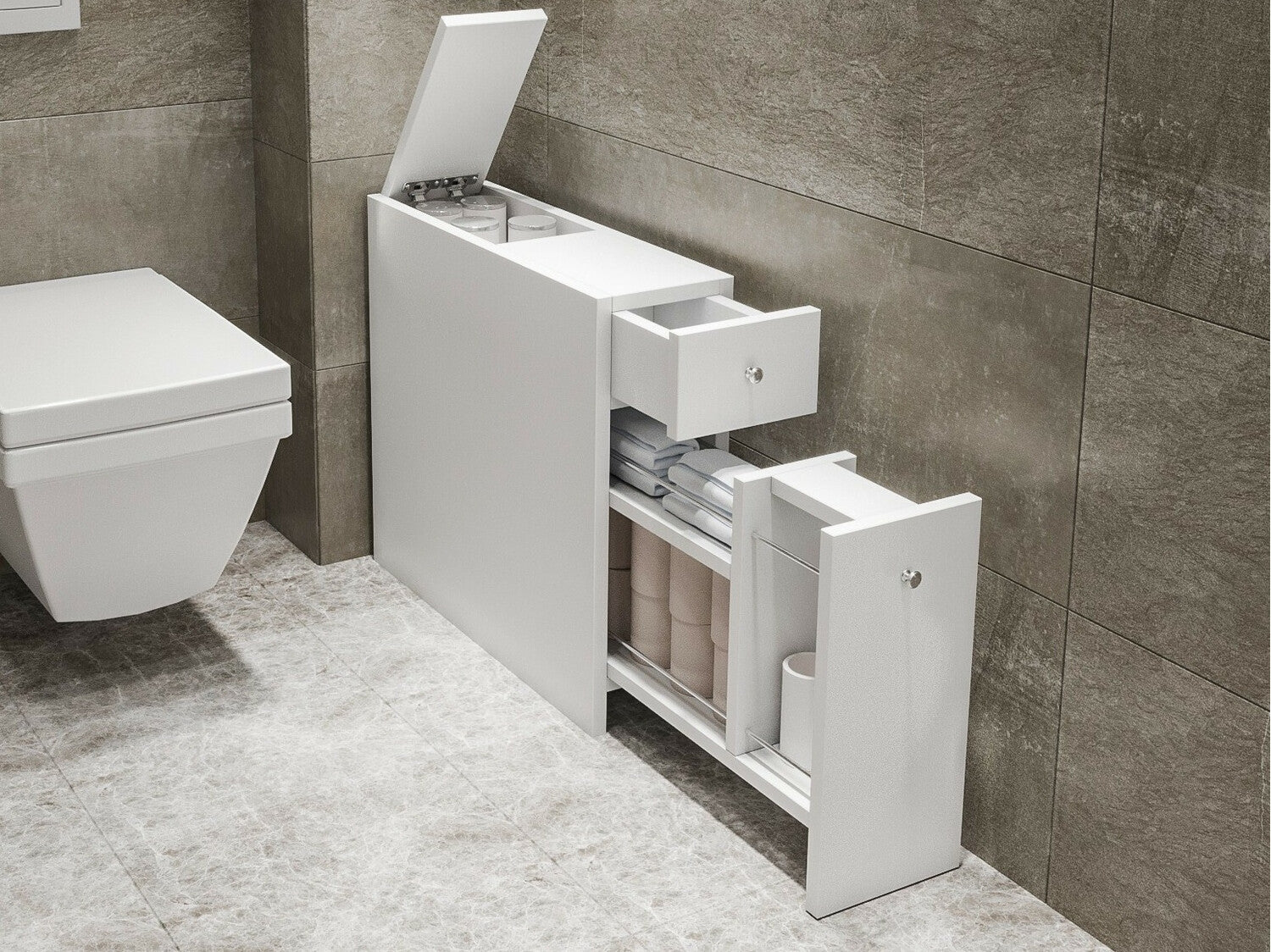Beépített fürdőszoba szekrény Calencia - White Fehér